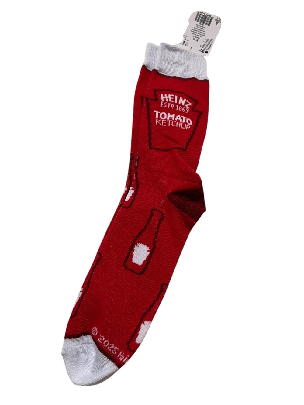 Heinz Unisex Adult One Size Crew Socks Ketchup Red White Black Stretch